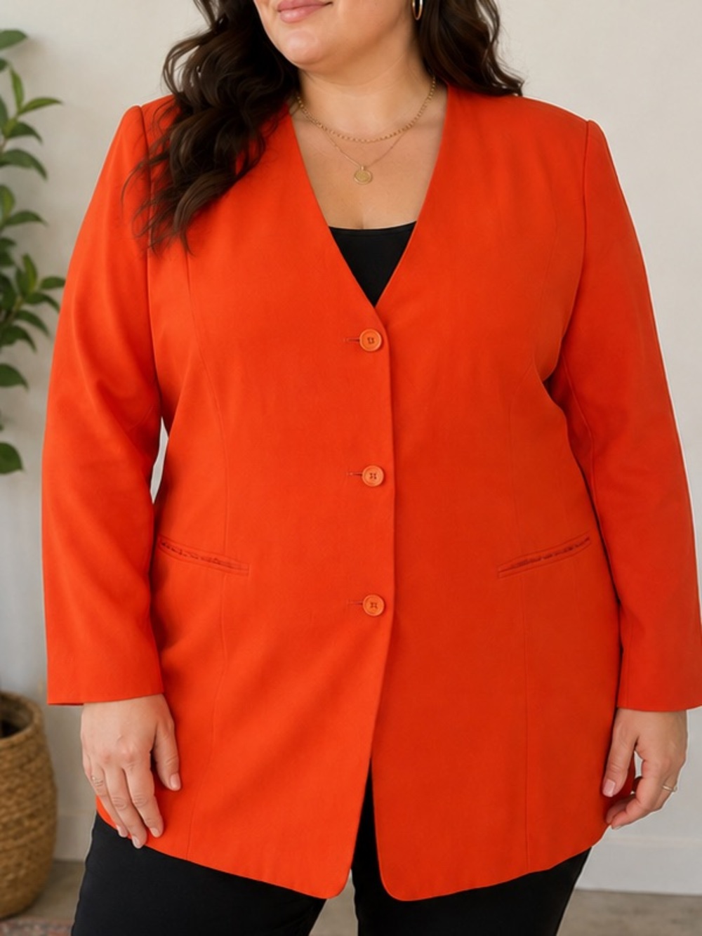 Essence Bright Orange Button Front Blazer Size 20W Plus Size Office